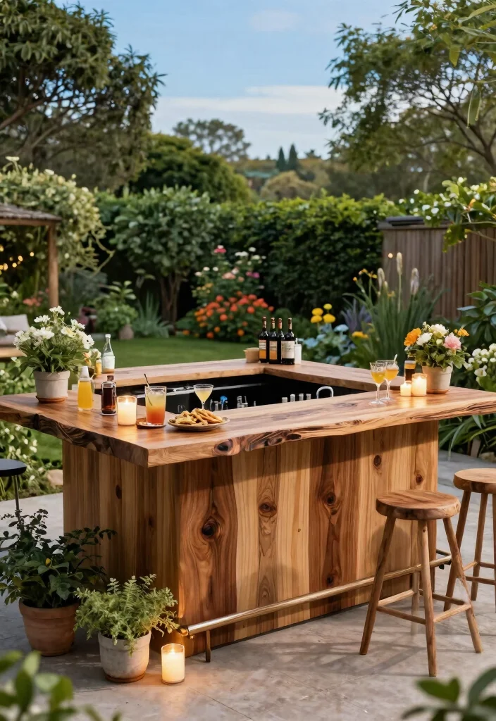 12 Outdoor Bar Counter Ideas That Don't Need a Full Build-Out - 8. Natural Wood Slab Bar 1