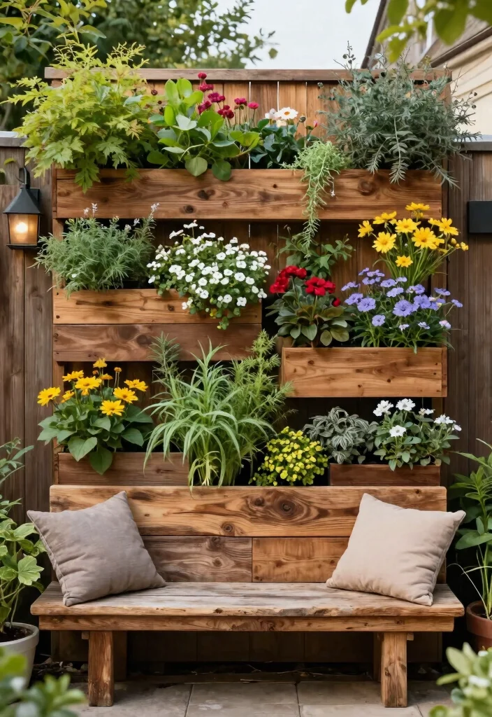 12 Outdoor Seating Space Ideas for Small Yards and Tight Budgets - 1. Vertical Garden Wall with Benches 1