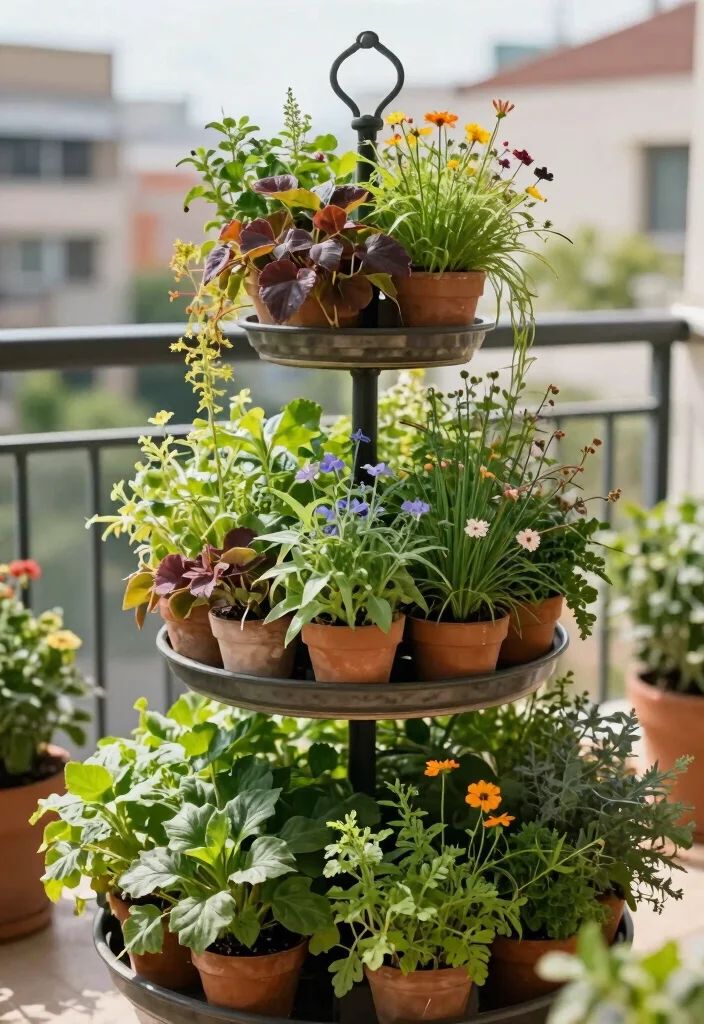 12 Small Patio Furniture Sets That Fit on Tiny Balconies - 8. Tiered Plant Stands 1