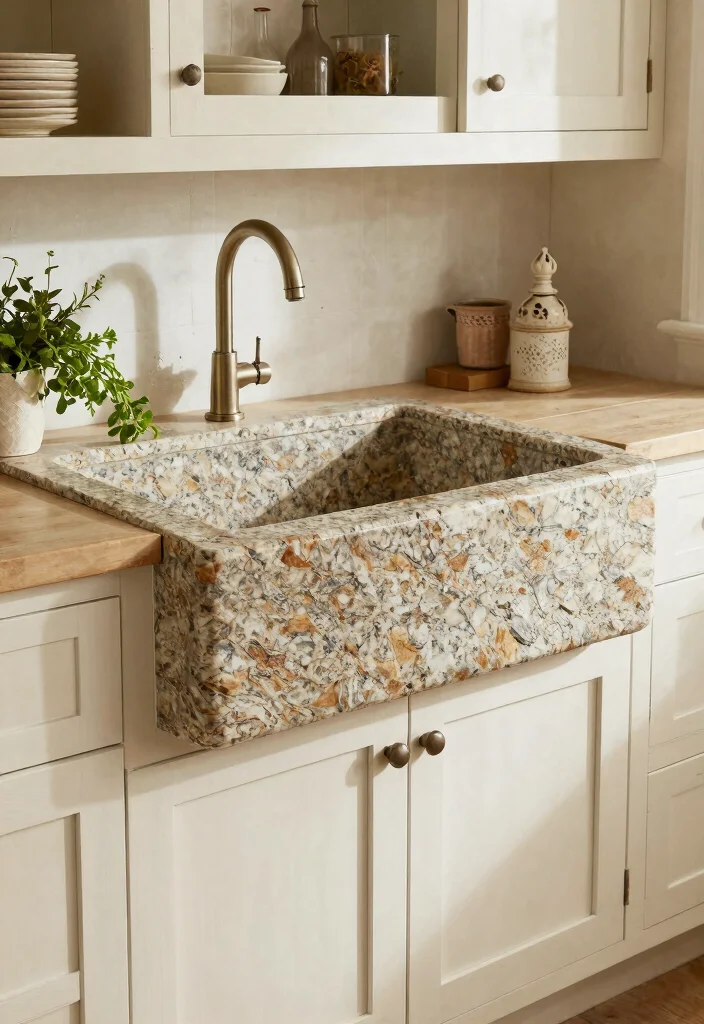 14 Farmhouse Sink Ideas That Fit Standard Cabinets - 7. Stylish Stone Farmhouse Sink 1