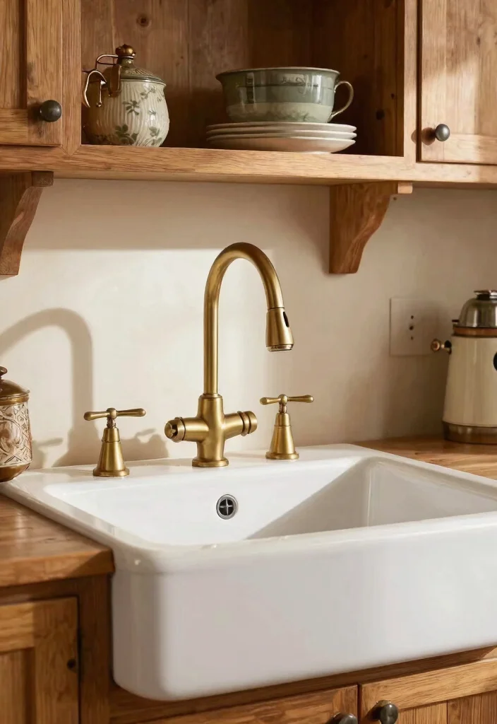 14 Farmhouse Sink Ideas That Fit Standard Cabinets - 8. Farmhouse Sink with Vintage Fixtures 1