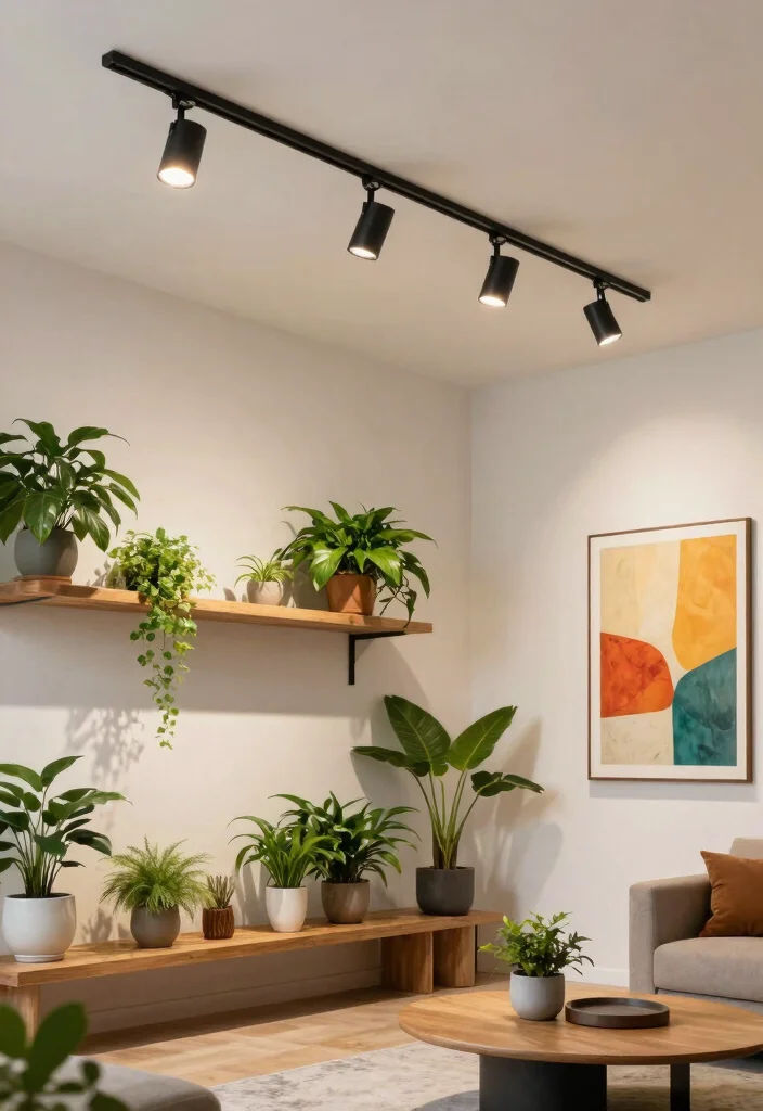 14 Focus Light Ceiling Ideas That Highlight Art Without Drilling - 1. Adjustable Track Lighting 1