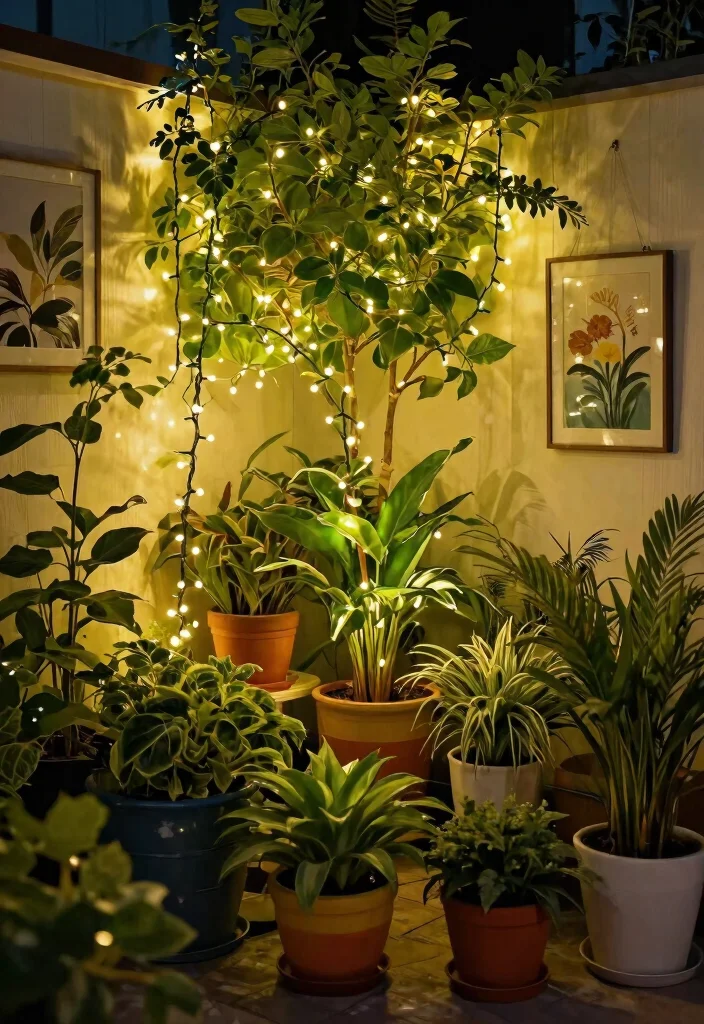 14 Focus Light Ceiling Ideas That Highlight Art Without Drilling - 10. Decorative String Lights 1