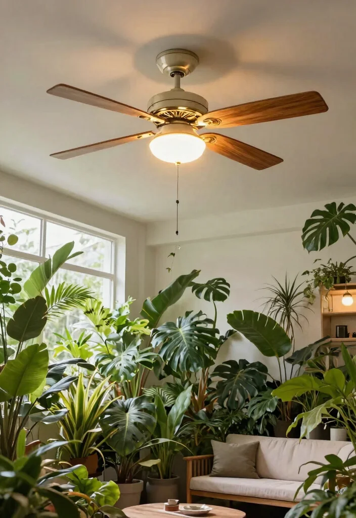 14 Focus Light Ceiling Ideas That Highlight Art Without Drilling - 11. Ceiling Fans with Lights 1