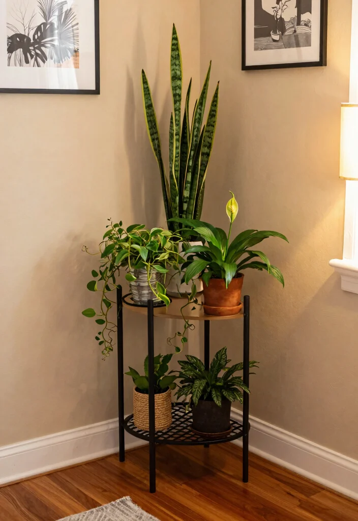14 Indoor Plant Stand Ideas That Fit in Small Apartments - 2. Corner Plant Stands 1
