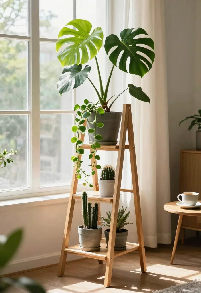 14 Indoor Plant Stand Ideas That Fit in Small Apartments - 3. Ladder Plant Stands 1
