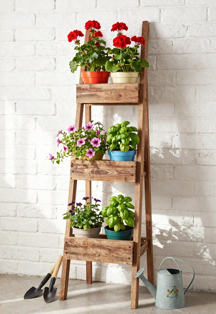 14 Long Planter Ideas for Narrow Balconies and Tight Spaces - 1. Vertical Ladder Planters 1