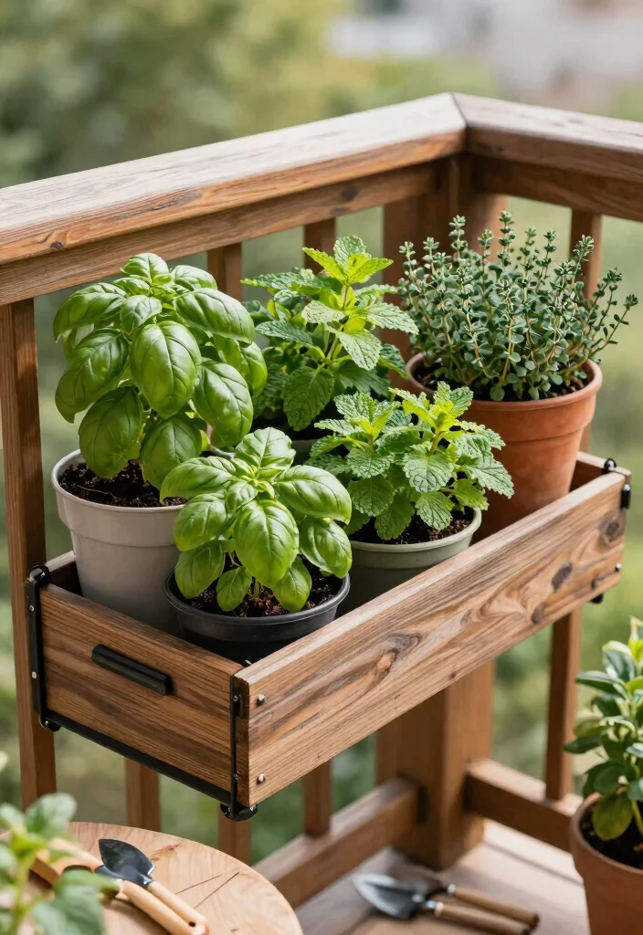 14 Long Planter Ideas for Narrow Balconies and Tight Spaces - 8. Rail-mounted Herb Garden 1