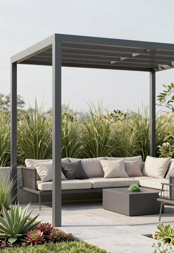 14 Patio Pergola Ideas That Provide Shade Without Full Coverage - 2. Minimalist Metal Pergola 1