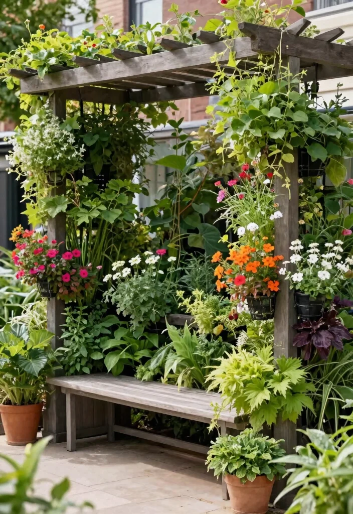14 Patio Pergola Ideas That Provide Shade Without Full Coverage - 7. Vertical Garden Pergola 1