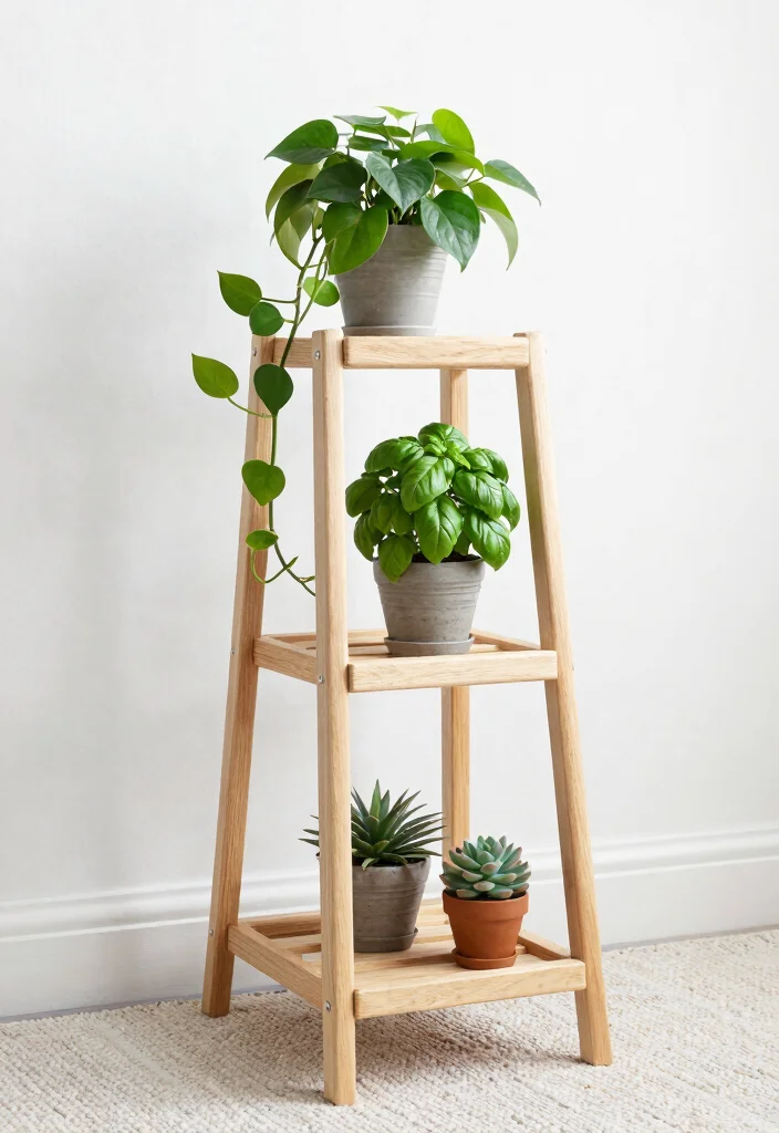 14 Plant Stand Decor Ideas That Work in Small Spaces - 1. Tiered Wooden Plant Stand 1