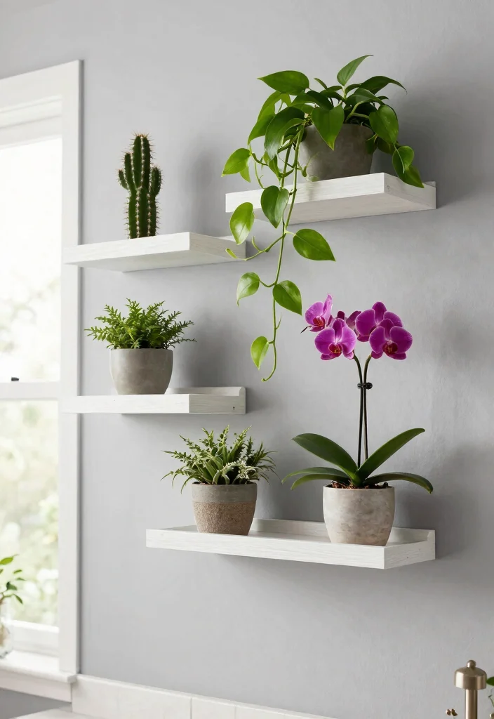 14 Plant Stand Decor Ideas That Work in Small Spaces - 2. Wall-Mounted Plant Shelves 1