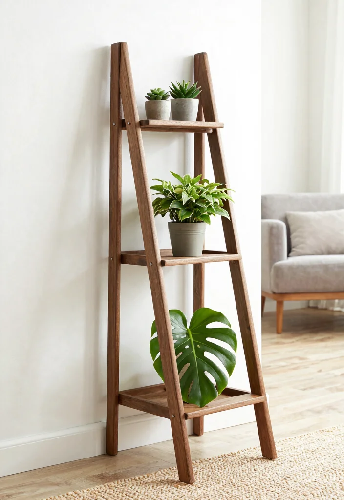 14 Plant Stand Decor Ideas That Work in Small Spaces - 3. Ladder Plant Stand 1