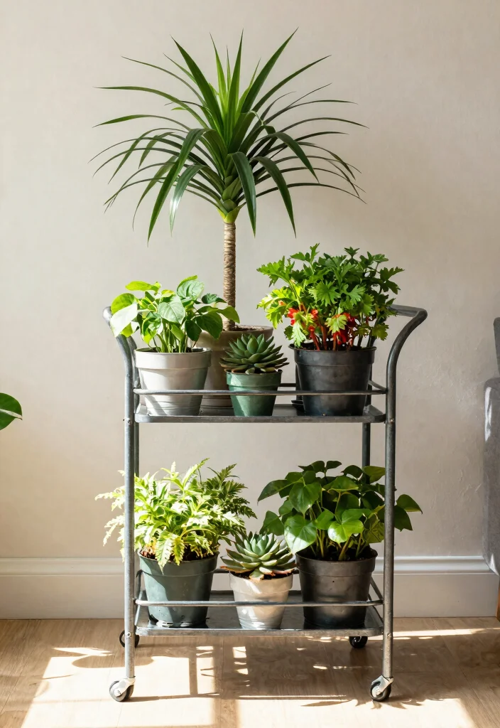 14 Plant Stand Decor Ideas That Work in Small Spaces - 6. Plant Carts 1
