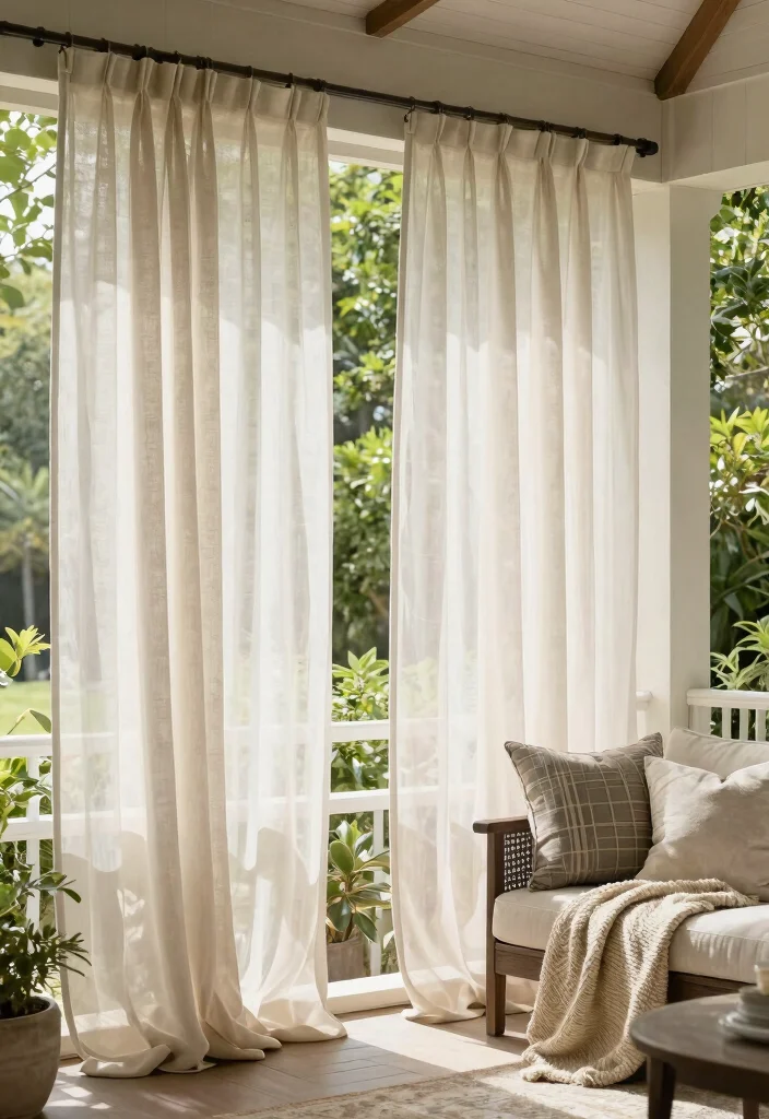 14 Screened In Porch Furniture Ideas That Handle Humidity Without Mildew - 11. Outdoor Curtains for Privacy 1