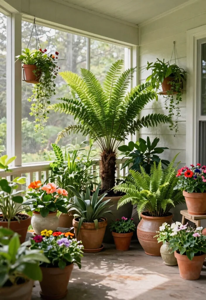 14 Screened In Porch Furniture Ideas That Handle Humidity Without Mildew - 13. Planters for a Touch of Green 1