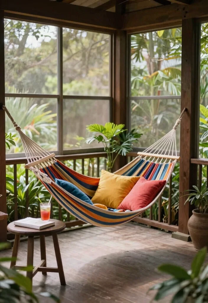 14 Screened In Porch Furniture Ideas That Handle Humidity Without Mildew - 9. Cozy Hammocks for Relaxation 1