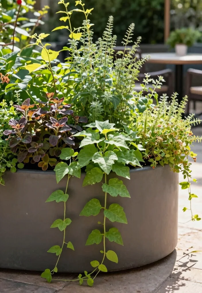 14 Sweet Potato Vine Planter Ideas That Cascade Without Taking Over - 14. Sweet Potato Vine and Herb Garden 1