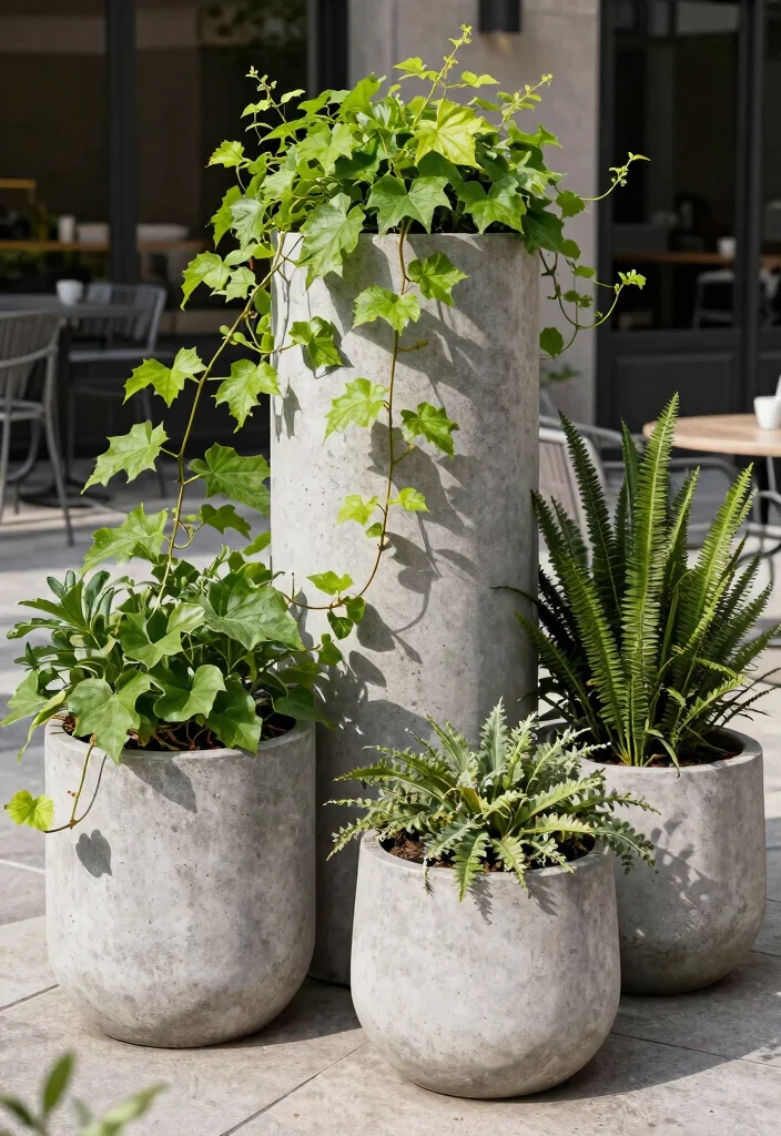 14 Sweet Potato Vine Planter Ideas That Cascade Without Taking Over - 6. Edgy Concrete Planters 1