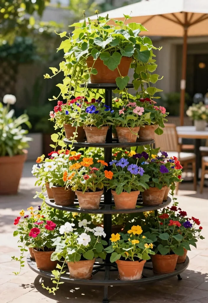 14 Sweet Potato Vine Planter Ideas That Cascade Without Taking Over - 9. Tiered Plant Stands 1