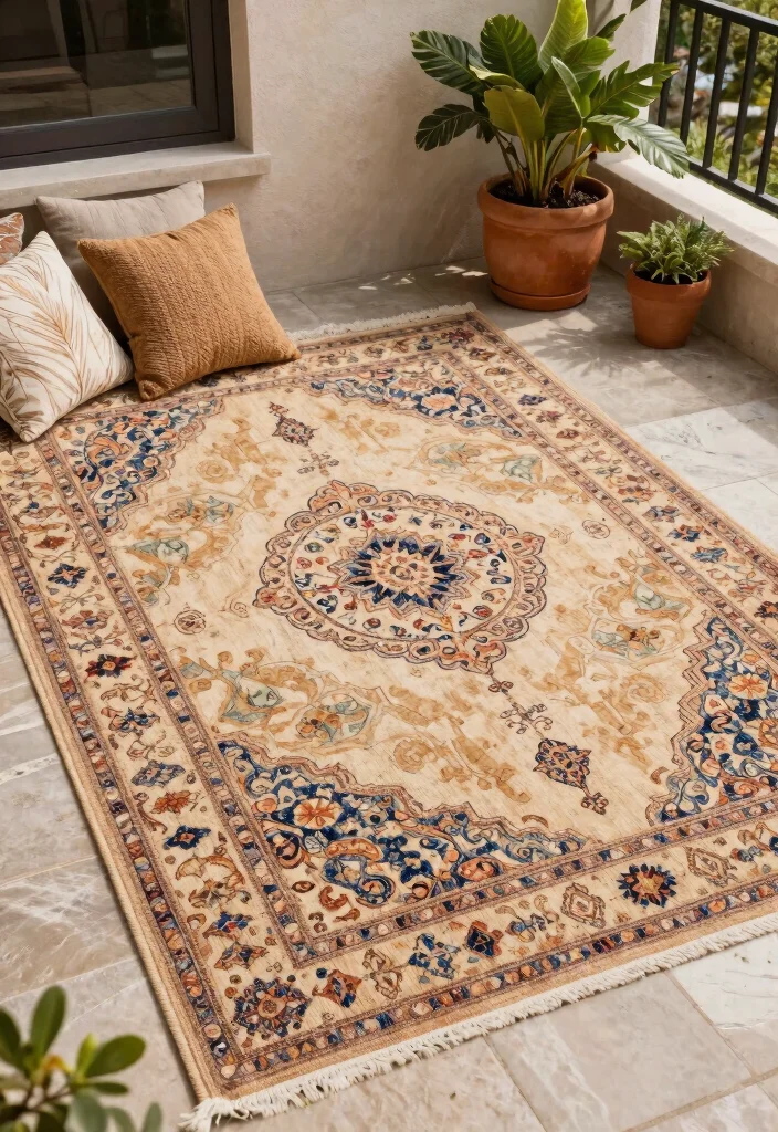 14 Terrace Party Decoration Ideas on a Budget That Look Expensive - 7. Outdoor Rugs for Added Comfort 1