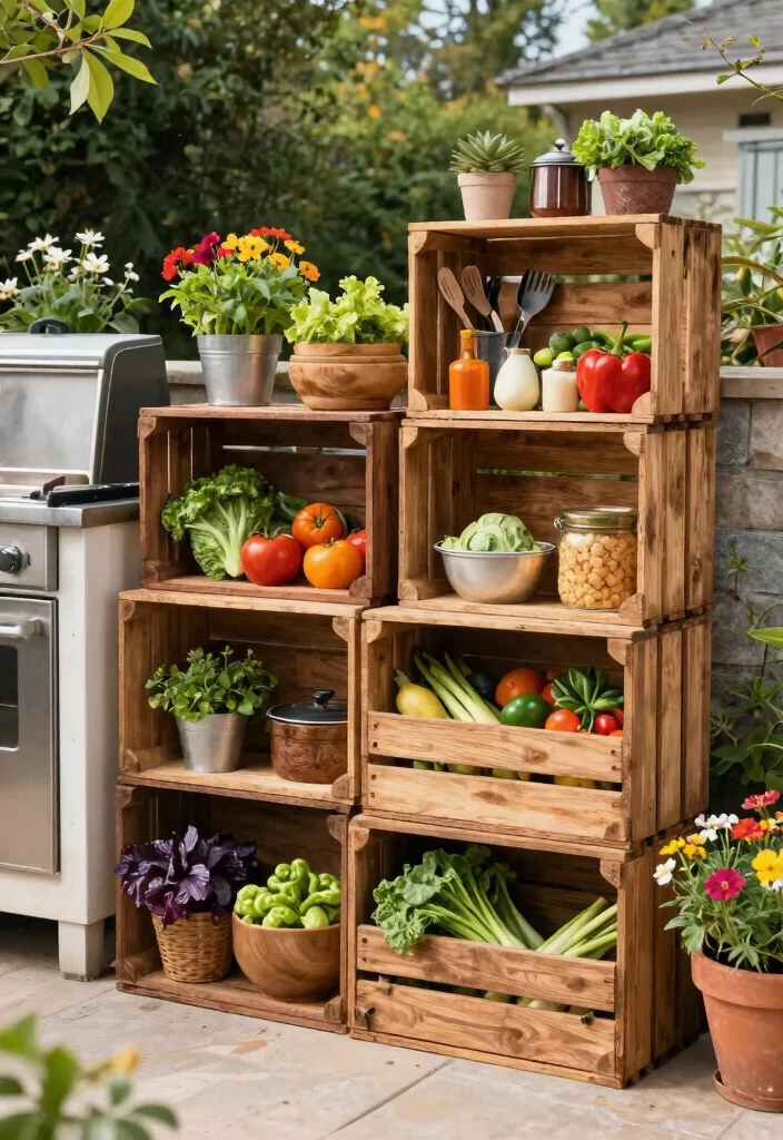 15 Backyard Kitchen Ideas on a Budget Without a Full Build-Out - 12. Repurposed Wooden Crates 1