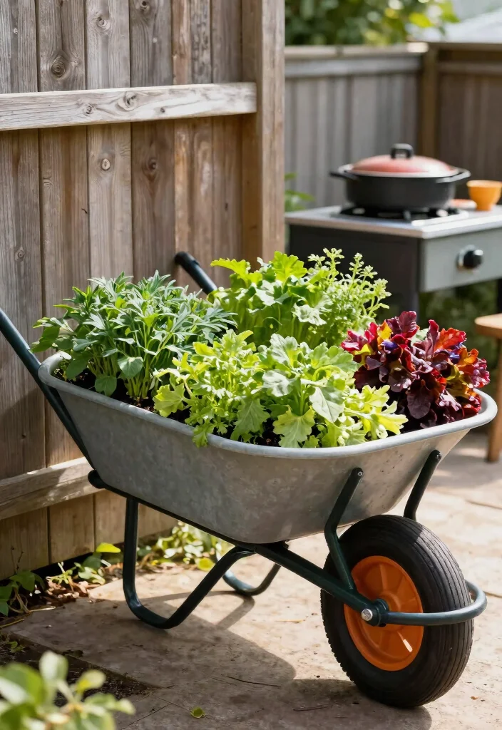 15 Backyard Kitchen Ideas on a Budget Without a Full Build-Out - 6. Upcycled Wheelbarrow Planter 1