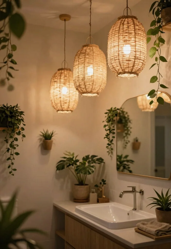 15 Bathroom Ceiling Light Ideas That Actually Light the Shower - 8. Natural Fiber Lanterns 1