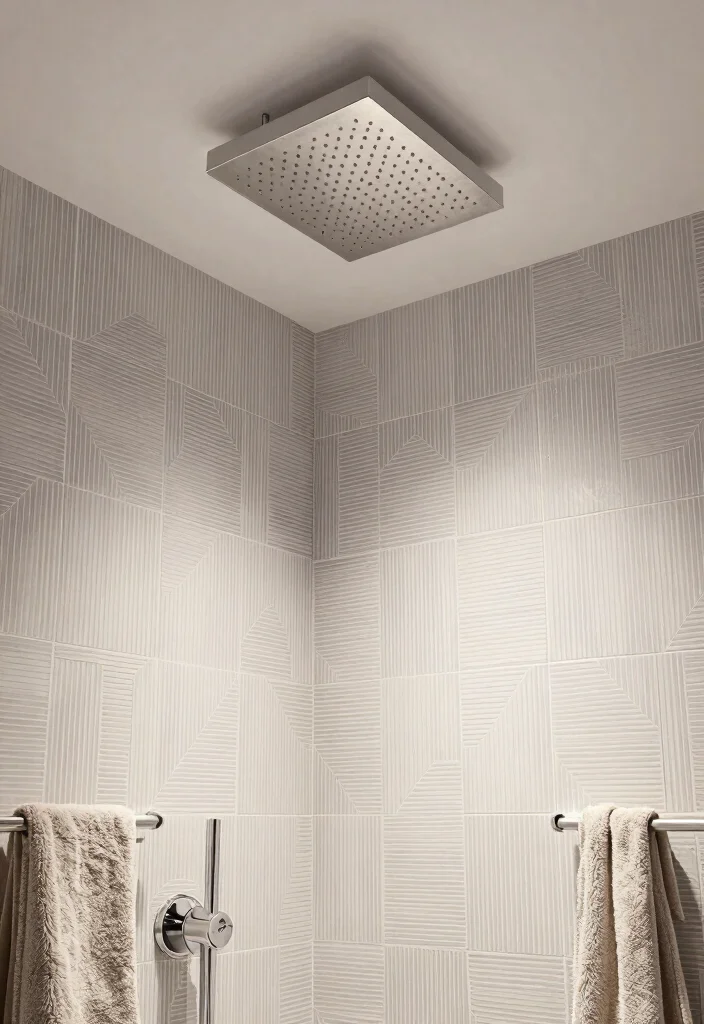 15 Ceiling Shower Head Ideas That Feel Like a Luxury Spa - 10. Geometric Styling 1