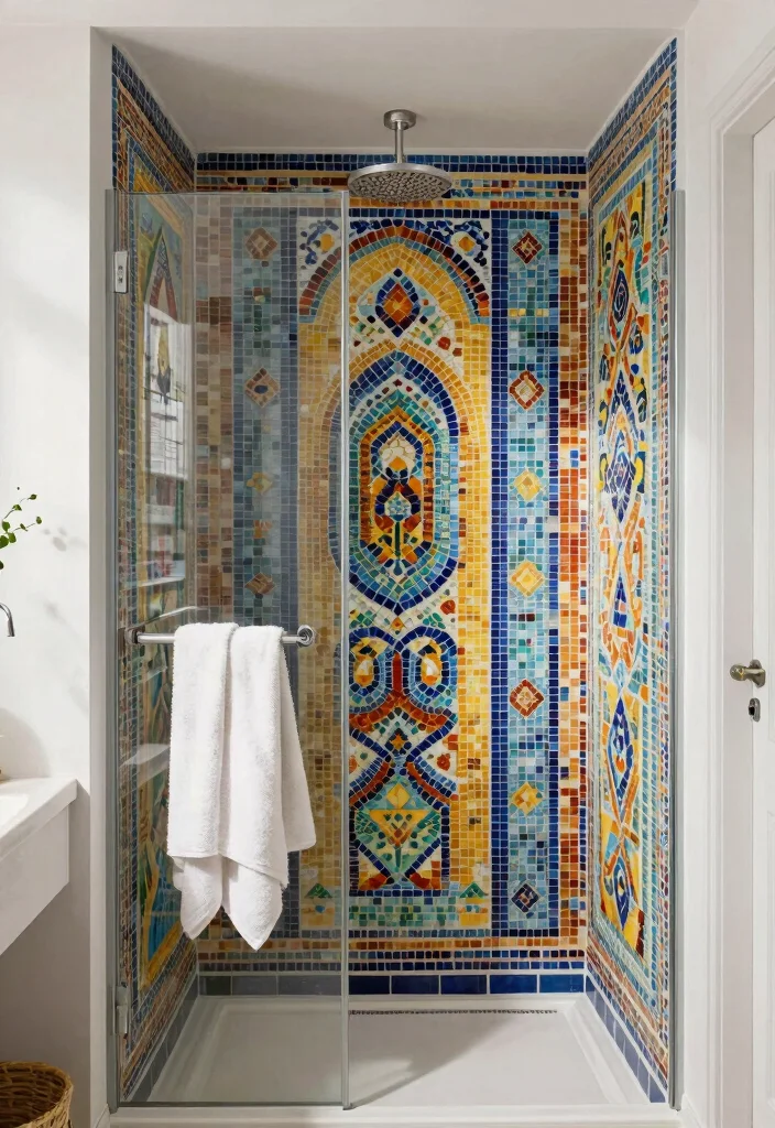 15 Ceiling Shower Head Ideas That Feel Like a Luxury Spa - 12. Artistic Shower Panels 1