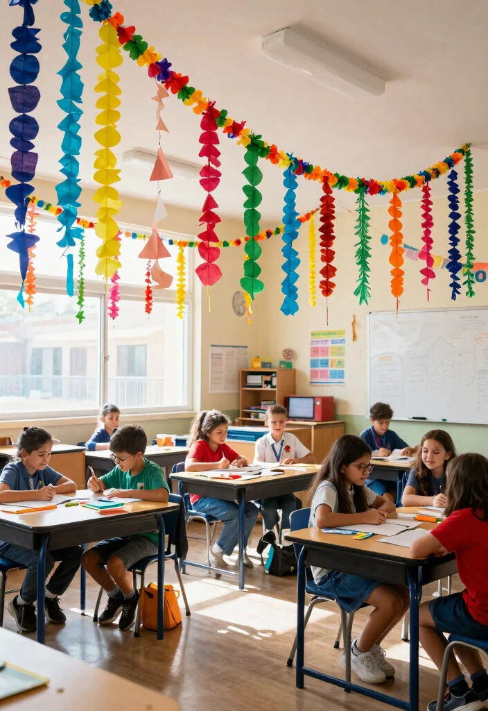 15 Classroom Ceiling Decorations That Stay Up All Year Without Falling - 10. Recycled Material Garlands 1