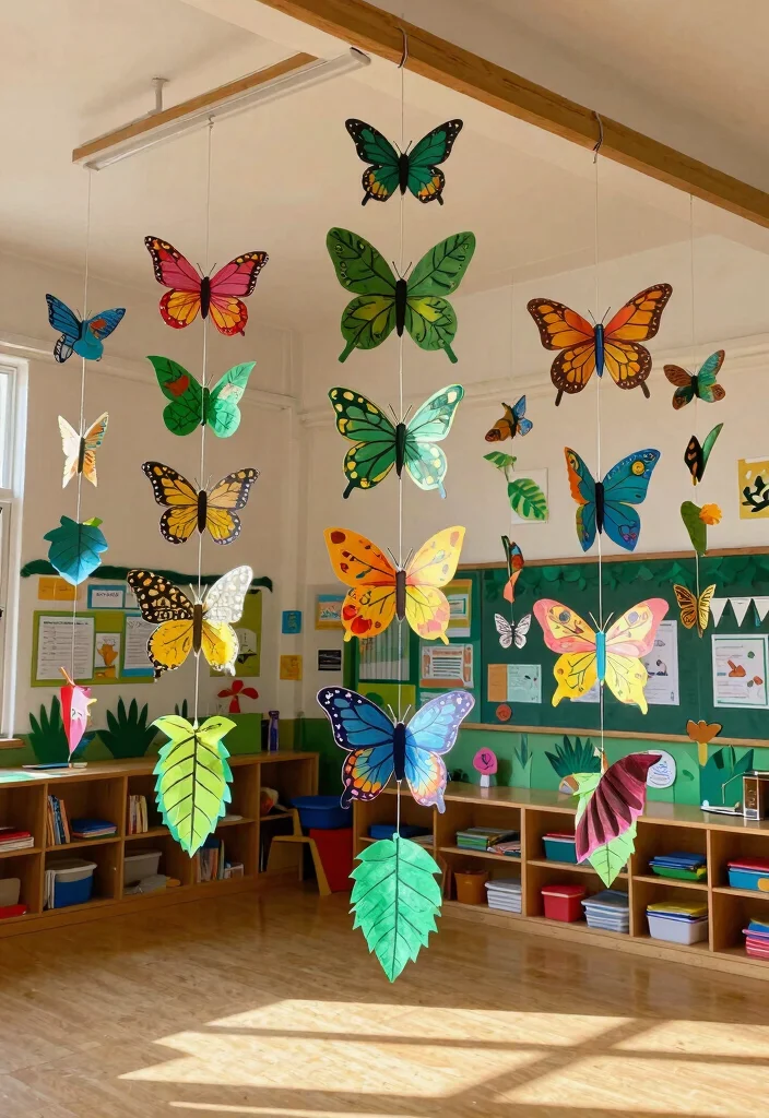 15 Classroom Ceiling Decorations That Stay Up All Year Without Falling - 2. Eco-Friendly Paper Mobiles 1