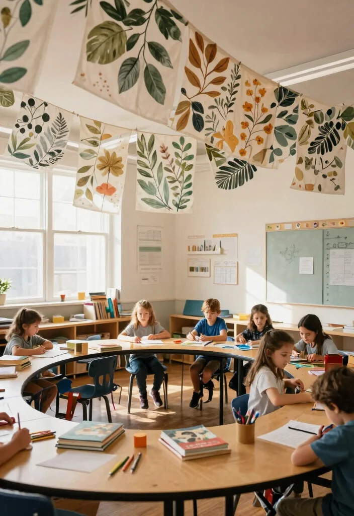 15 Classroom Ceiling Decorations That Stay Up All Year Without Falling - 3. Nature-Inspired Fabric Banners 1