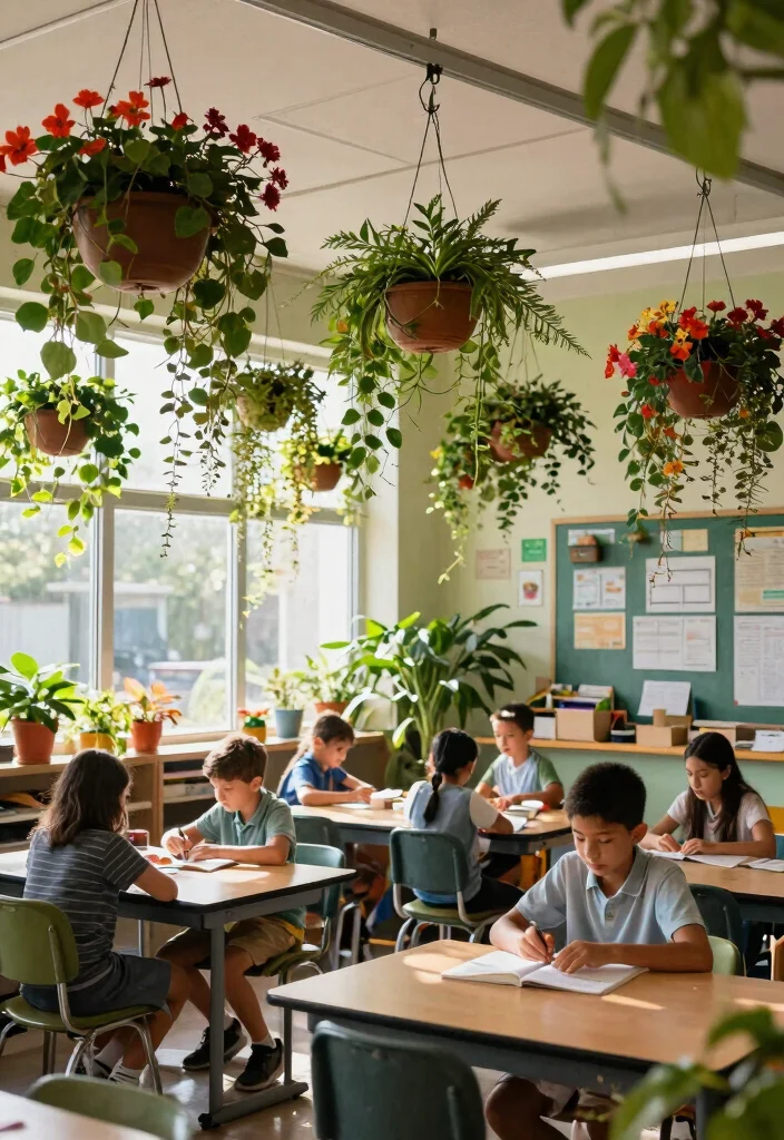 15 Classroom Ceiling Decorations That Stay Up All Year Without Falling - 5. Hanging Planter Displays 1