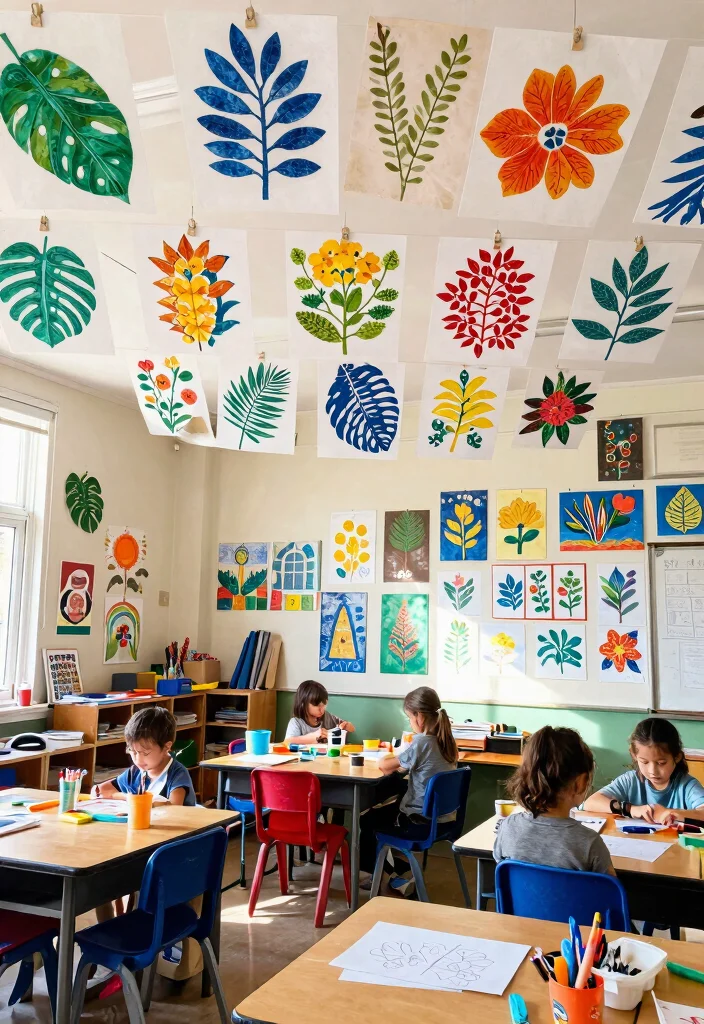 15 Classroom Ceiling Decorations That Stay Up All Year Without Falling - 8. DIY Nature-Inspired Stencils 1