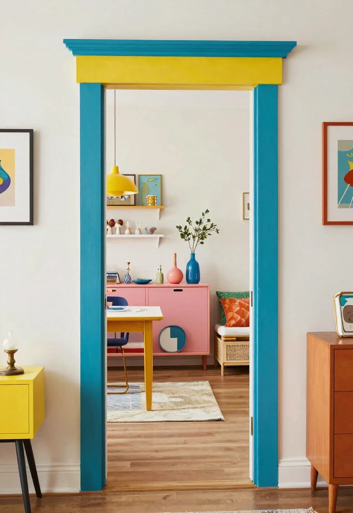 15 Farmhouse Door Trim Concepts That Hide Uneven Drywall Edges - 14. Farmhouse Trim with Color Block Accents 1