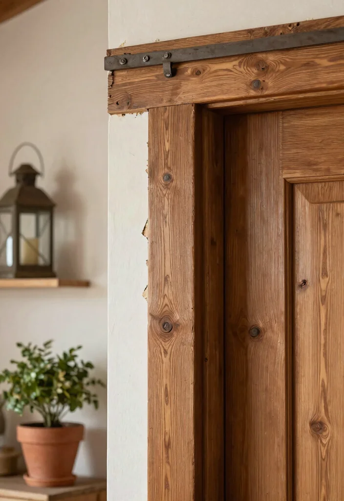 15 Farmhouse Door Trim Concepts That Hide Uneven Drywall Edges - 2. Rustic Barnwood Trim 1