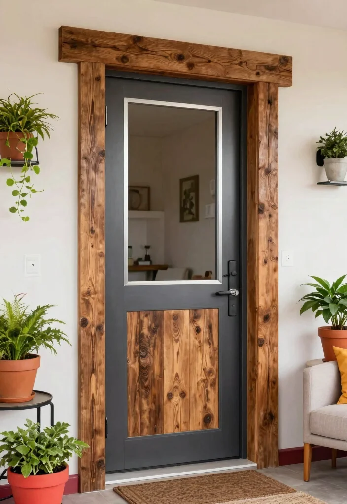 15 Farmhouse Door Trim Concepts That Hide Uneven Drywall Edges - 6. Mixed Material Design 1