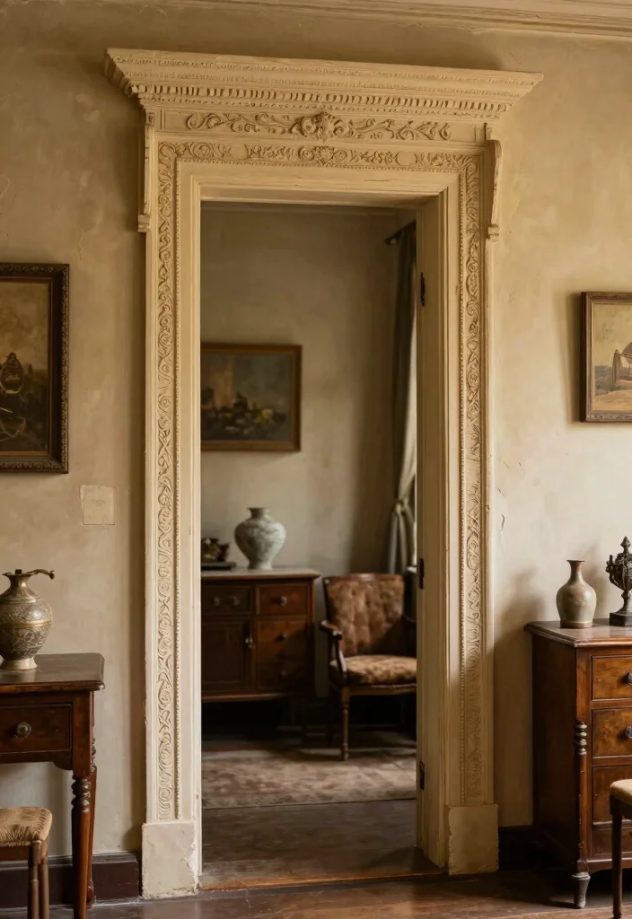 15 Farmhouse Door Trim Concepts That Hide Uneven Drywall Edges - 9. Vintage-Style Trim with Intricate Details 1