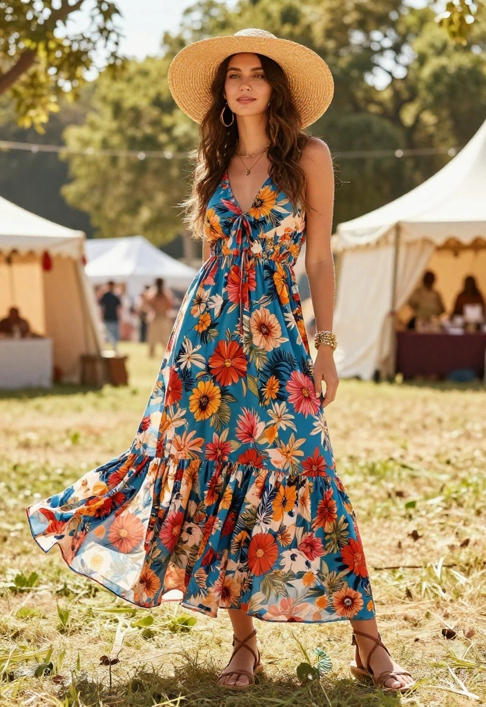 15 Outdoor Festival Outfit Ideas That Keep You Cool All Day - 1. Airy Floral Maxi Dress 1