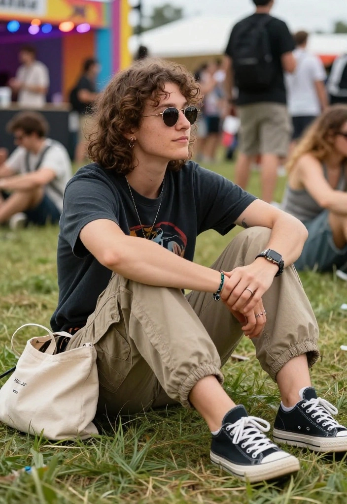 15 Outdoor Festival Outfit Ideas That Keep You Cool All Day - 14. Casual Cargo Pants and Graphic Tee 1