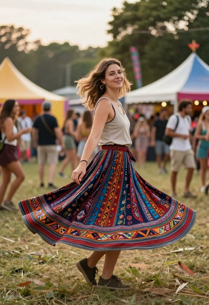 15 Outdoor Festival Outfit Ideas That Keep You Cool All Day - 6. Flowy Bohemian Skirt 1