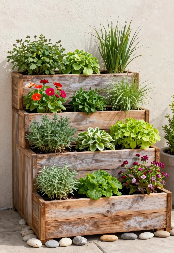 15 Outdoor Planter Box Ideas That Hide Ugly Foundation Walls - 1. Tiered Wooden Planter Boxes 1