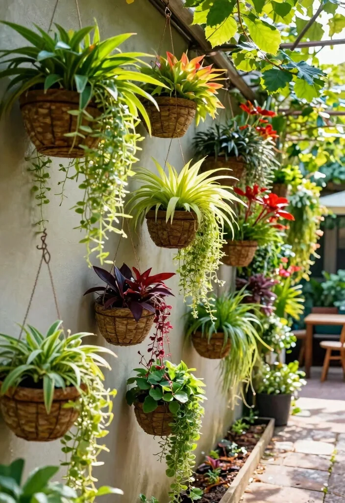 15 Outdoor Planter Box Ideas That Hide Ugly Foundation Walls - 13. Hanging Garden Baskets 1