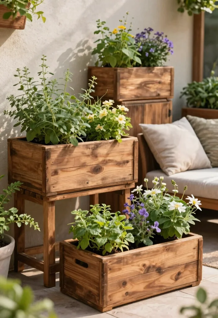 15 Outdoor Planter Box Ideas That Hide Ugly Foundation Walls - 15. Rustic Box Planters 1