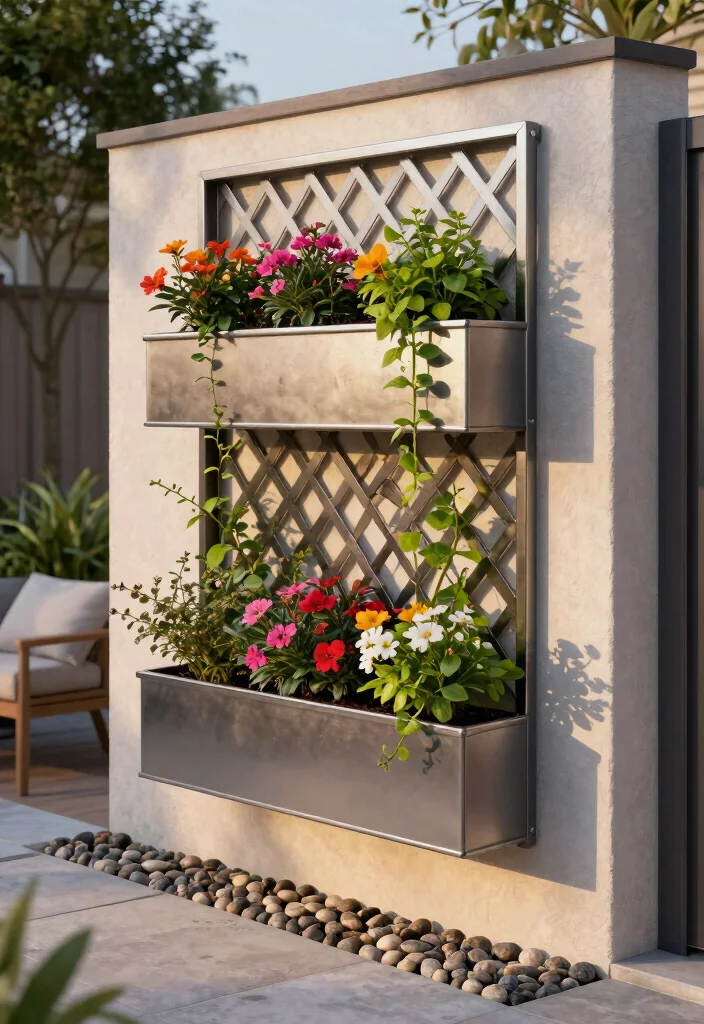 15 Outdoor Planter Box Ideas That Hide Ugly Foundation Walls - 3. Metal Planter Boxes with Lattice 1