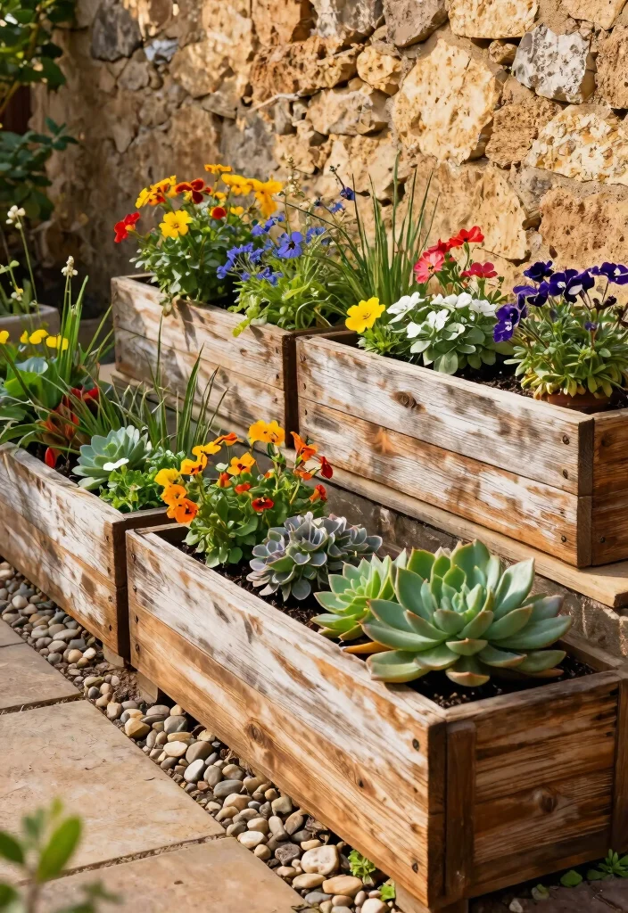 15 Outdoor Planter Box Ideas That Hide Ugly Foundation Walls - 6. Reclaimed Wood Planter Boxes 1