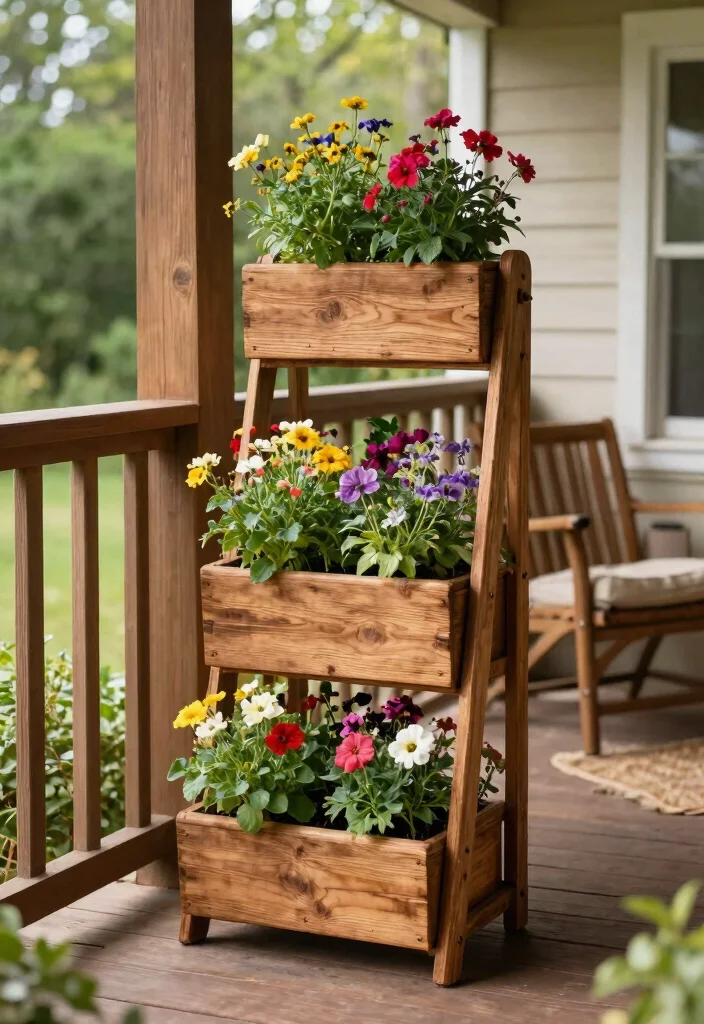 15 Planter Box Design Ideas for Porches With No Garden Space - 1. Rustic Wooden Vertical Planter 1