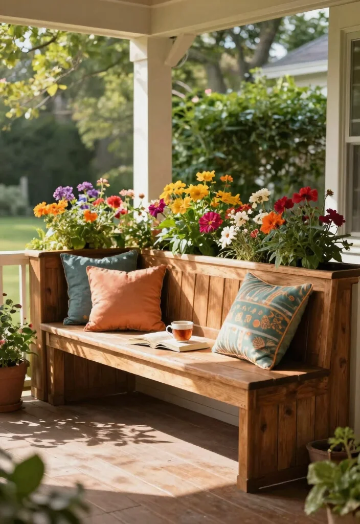 15 Planter Box Design Ideas for Porches With No Garden Space - 10. Built-in Bench Planter 1