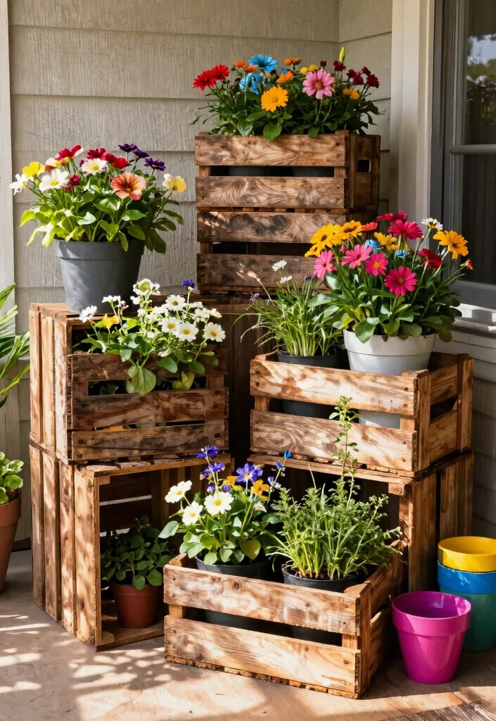 15 Planter Box Design Ideas for Porches With No Garden Space - 11. Repurposed Wine Crate Planters 1